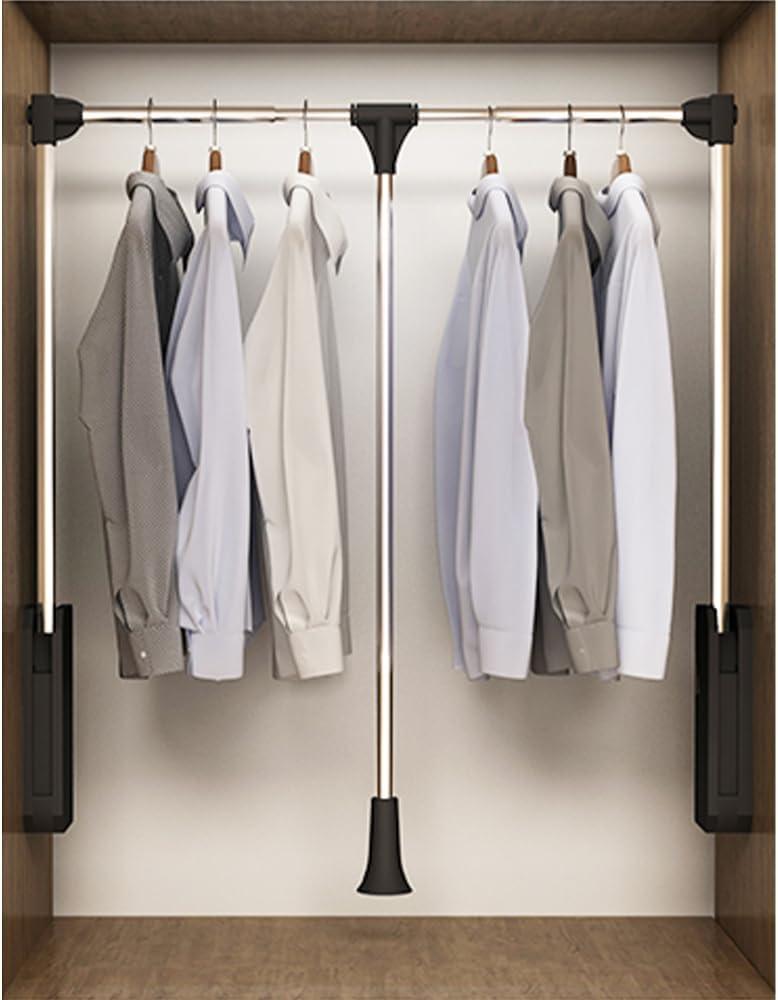 Pull Down Closet Rod, 60 lbs Load Capacity, Stainless Steel Adjustable 35-46.5 inches Soft-Close Wardrobe Lift Rail Organizer for Hanging Clothes, Two-way Buffering Side & Back Mounted Closet Rod (1 Pack - 35" ~ 46.2")