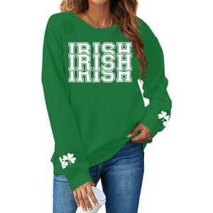 St Patricks Day Sweatshirt Women Shamrock Sweater Notre Dame Shirts Clover Top Irish Gift Long Sleeve Pullover (M)