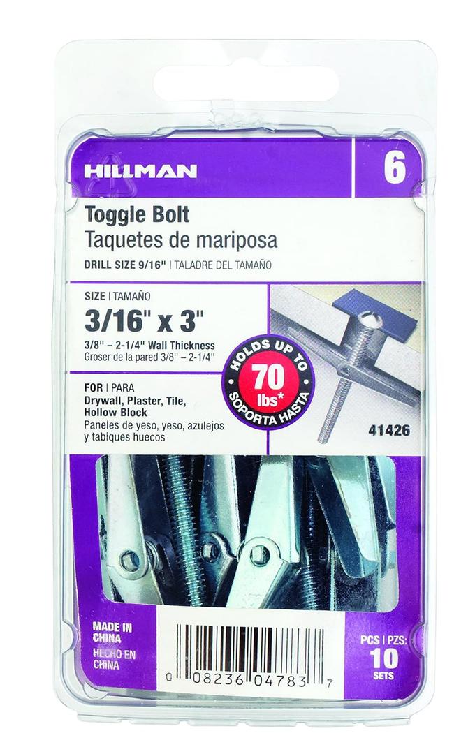 Hillman 1/4 in. Dia. x 3 in. L Round Steel Toggle Bolt 10 pk
