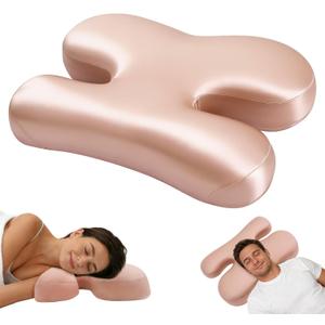 vocheer Side Sleeper Pillow for Anti-Wrinkle, Cooling Memory Foam Beauty Pillows for Neck Pain & Breathing Smoothly, Silky Satin Anti-Aging Pillow with Ergonomic Design for Back and Side Sleepers (Pink)