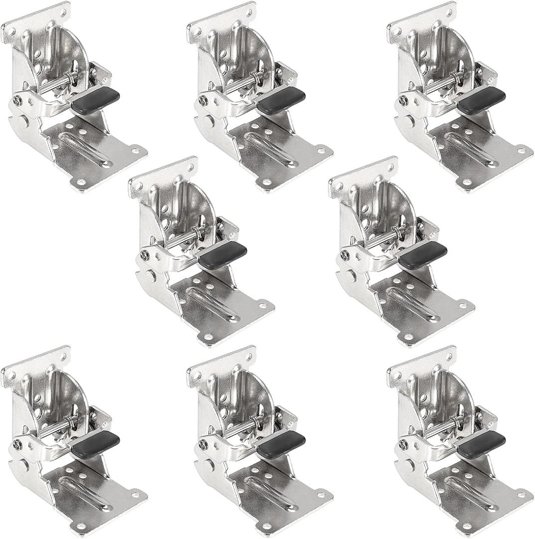 8 Pack 0-90-180 Degree Foldable Support Bracket, Self-Locking Hinge Table Leg Brackets with Mounting Screws, Corner Brace for Folding Legs, Folding Workbench, Silver