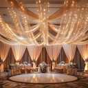 6 Panels Champagne Ceiling Drapes with Lights for Wedding 5ftx30ft Photo Backgrounds Sheer Curtains Drapery Decorations for Party Ceremony Stage Swag