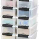 IRIS USA 6 Qt Stackable Plastic Storage Bins with Lids, 5 Pack - BPA-Free, Made in USA - Discreet Organizing Solution, Latches, Durable Nestable Containers, Secure Pull Handle - Pearl