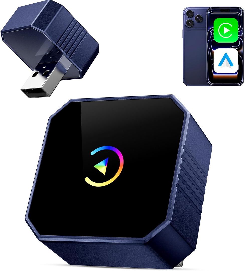 2026 Wireless CarPlay Adapter for iPhone& Android, 2-in-1 Plug and Play Converts Wired to Wireless CarPlay Android Auto, Fast Auto-Connect, Zero Latency, Car Multichannel Amplifiers Blue