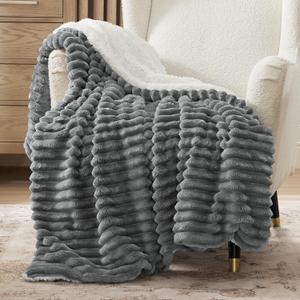Bedsure Sherpa Throw Blanket for Couch - Super Soft, Cozy Fleece Thick Warm Throw for Winter, GentleSoft Plush & Fluffy Gift Blanket for Men, Room Decor, Dark Grey, 50x60 Inches