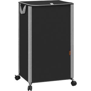 STORAGE MANIAC Rolling Laundry Hamper with Lid, 23.7 Gal (90 L) Large Tall Laundry Basket with Wheels & Handles, Aesthetic Dirty Clothes Hamper for Small Space, Dorm, Apartment, College, Black