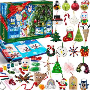 JOYIN 2025 Christmas Art & Craft Advent Calendar, 24 Days Christmas Countdown, Kids DIY Crafts with Children's Scissors Glue Lanyards Paint Watercolor Pens for Xmas Party Favor Gifts