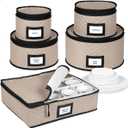 China Storage Containers 5-Piece Set Moving Boxes for Dinnerware, Glasses, Plates, Mugs and Saucers Sturdy Quilted Microfiber Dish Organizer with Dividers for Seasonal Storage - Holds Set of 12, Brown