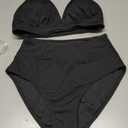 Sexy Ribbed Bikini Set 2 Piece Womens High Waisted V-Cut Cheeky High Leg Tummy Control Longline Swimsuit (Black, S)