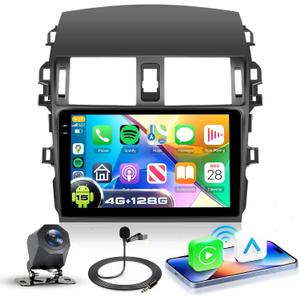 4G+128G Android 15 Car Stereo for Toyota Corolla 2009-2013, Wireless CarPlay Android Auto, 9 Incell HD Touch Screen Car Stereo with GPS, WiFi, Bluetooth 5.0, FM, 32 EQ, SWC, Backup Camera