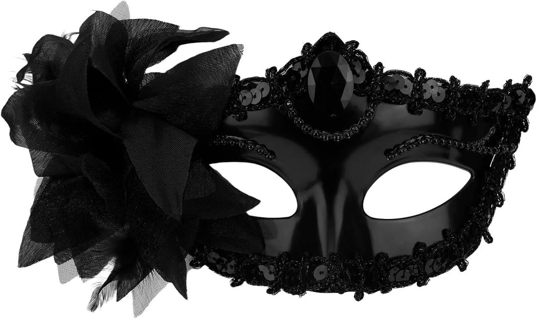 Mikovivi Masquerade Mask for Women, Black Lace Venetian Masquerade Mask Cosplay Facial Accessories for Female Men Mardi Gras Halloween Costume Carnival Bachelorette Party