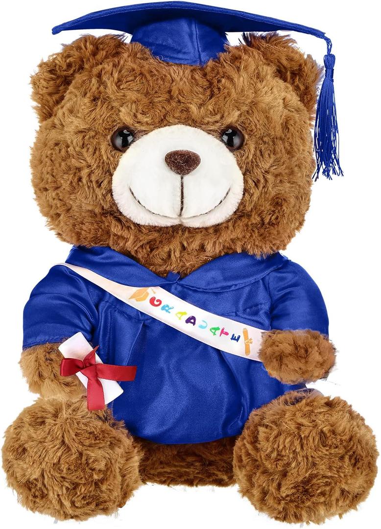 Graduation Bears 2025 Plush Stuffed Animal Bear with Gown Cap Tassel Set Cute Brown Graduate Gifts Stuffed Animal Doll Plush Toy for Graduation Party Supplies(13.8 Inch,Royal Blue)