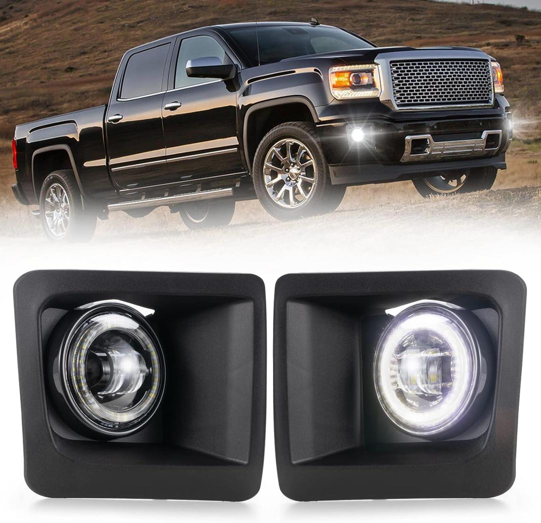 BUNKER INDUST LED Fog Light with Daytime Running Lights for 2014-2015 GMC Sierra 1500, OEM Bumper Driving DRL Fog Lamp Assembly Kit