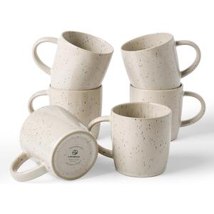 famiware Coffee Mugs Set of 6, Meteor 13 oz Ceramic Mug Cup Set with Handle for Coffee, Tea, Cappuccino, Latte, Milk, Creamy White
