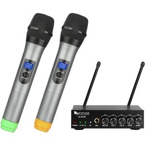 FIFINE UHF Dual Channel Wireless Handheld Microphone, Easy-to-use Karaoke Wireless Microphone System-K036, Black/Grey