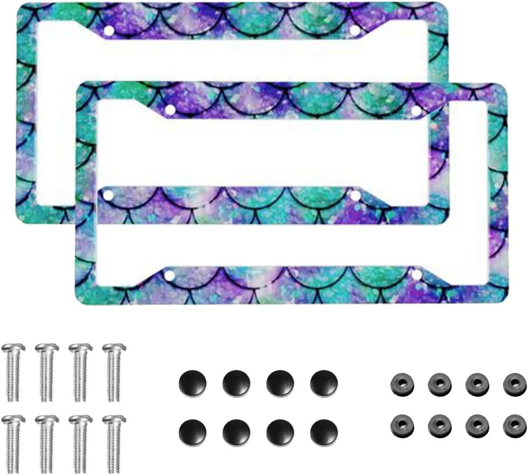 Mermaid License Plate Frame 2 Pack Universal US Car Plate Holder Cover Accessories Decor with Screw for Women Man 12.3 x 6.3 Inch