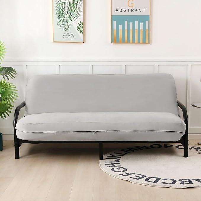 OctoRose Full Size 54x75x8 inch 3 Side Zipper Classic Soft Micro Suede Futon Cover Sofa Daybed Mattress Slipcover (Waterproof-Silver, Full Size)