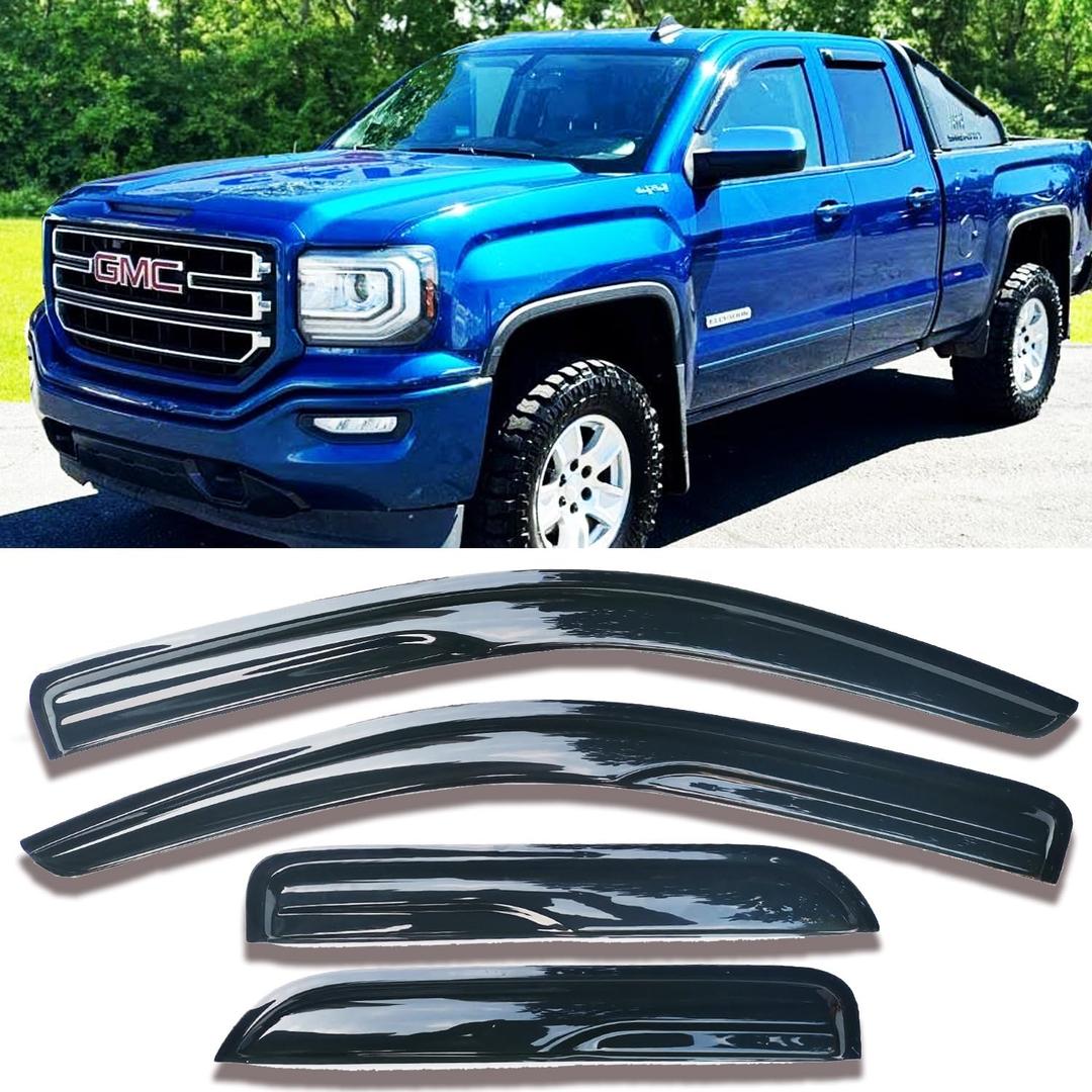 Rain Guards Window Visors Side Wind Deflectors for Chevy Silverado/GMC Sierra 1500 2500HD 3500HD Double/Extended Cab 2014-2018, Vent Guard Shade Sun 94528 Black 4-Pieces Set