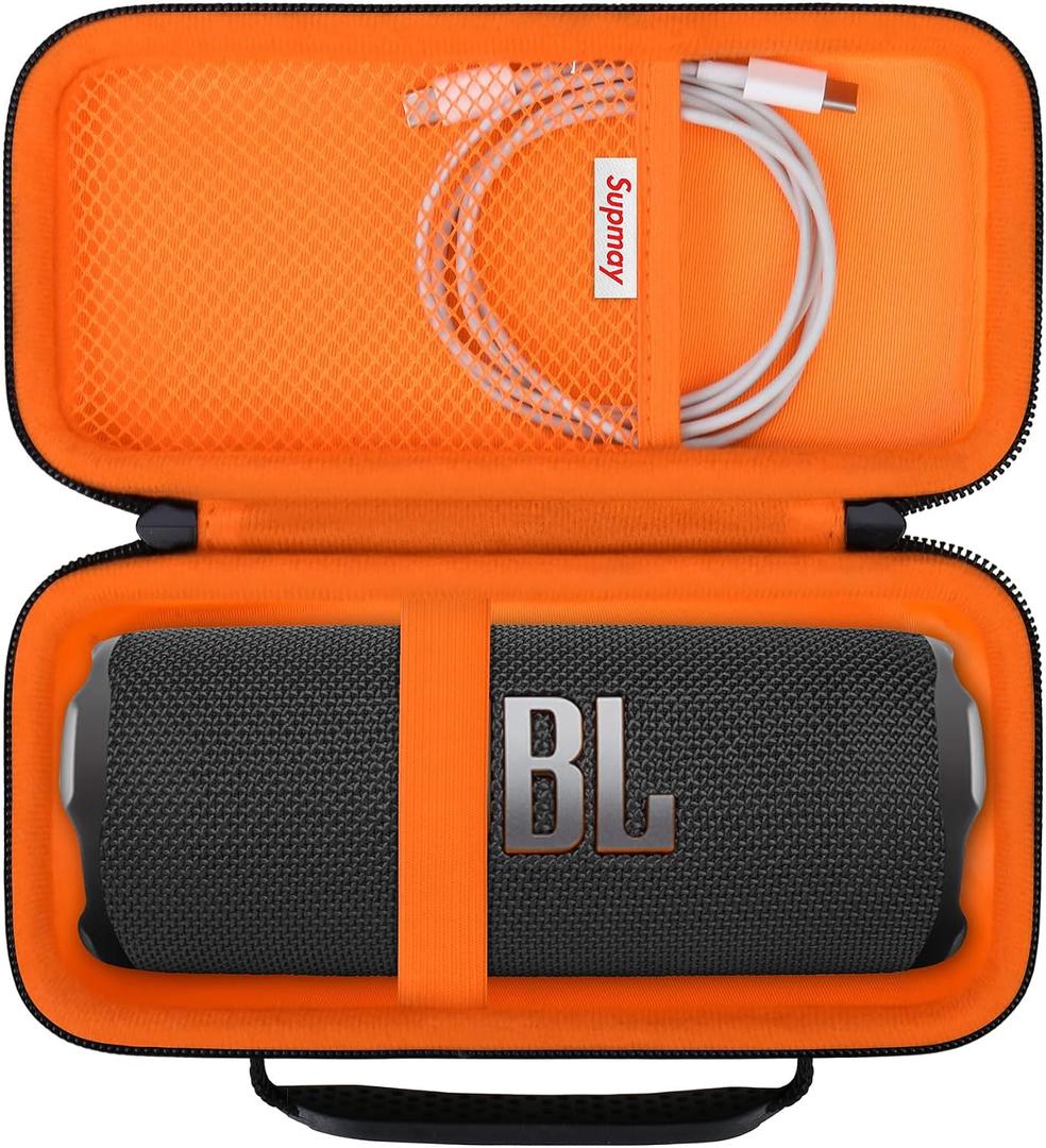 Hard Carrying Case for JBL Flip 7/6 / 5 Portable Bluetooth Speaker, Storage Holder Travel Bag with Mesh Pocket for USB Cable, Very Suitable for Home, Outdoor, and Travel, Black