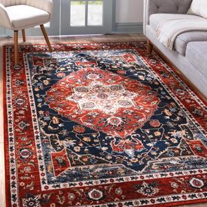 YJ.GWL Area Rug for Living Room, 3x5 Machine Washable Boho Rug for Bedroom, Low Pile Lightweight Thin Rugs Floral Vintage Distress Print Pattern Carpet for Dining Room Kitchen, Red