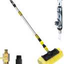 LAANPOLE 12FT Car Wash Brush with Long Handle, Car Cleaning Brush with 12 Inch Soft Bristle and Soap Dispenser, Solar Panels Cleaner with Telescoping Pole for RV, Truck, Boat, House Siding, Yellow