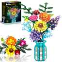 Flowers Set with Vase for Adult Women, Variety of Botanical Collection Bouquet Including Sunflower, Baby's Breath, Rose, Compatible with Lego Flower,1853PCS, 14+