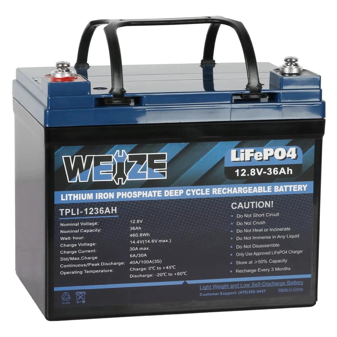 WEIZE 12V 20Ah Lithium LiFePO4 Battery, Built in BMS, 8000+ Deep Cycles Lithium Iron Phosphate Group 24 Battery for Marine, Boat, Trolling Motor, Solar, Power Wheelchair, Backup Sump Pump