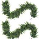 2Pcs 6FT Christmas Garland,Artificial Norfolk Pine/Cedar Garland for Table,Mantle, Wall, Indoor, Outdoor,Real Touch Winter Pine Garland Outdoor Christmas Decoration (Green)