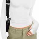 Fisoew Womens Long Sleeve T Shirts Crew Neck Basic Fall Fitted Tops Running Yoga Athletic Shirts with Thumb Hole (White, S)