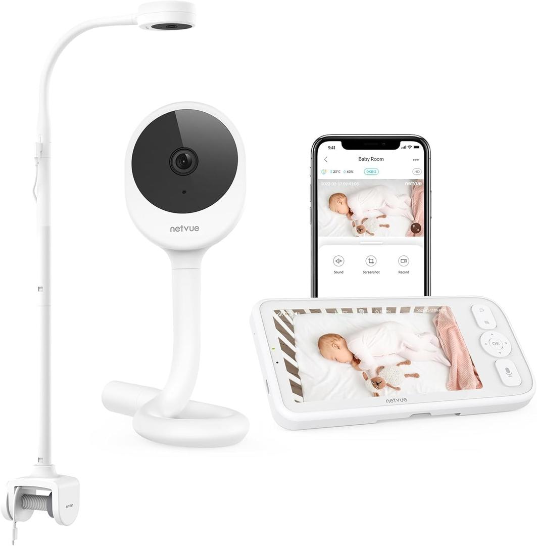 NETVUE Peekababy Smart WiFi Baby Monitor, 1080P FHD Camera and 5" HD IPS Display, Smart App, Two-Way Talk, Sound/Motion Detection and Notifications (3000mAh)