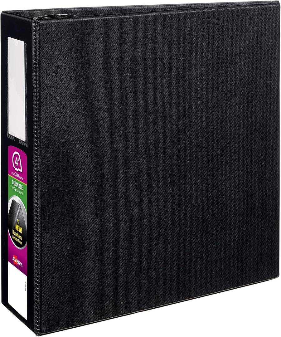 Avery Durable View 3 Ring Binders, 4" One Touch EZD Rings, 1 Black Binder (08802)