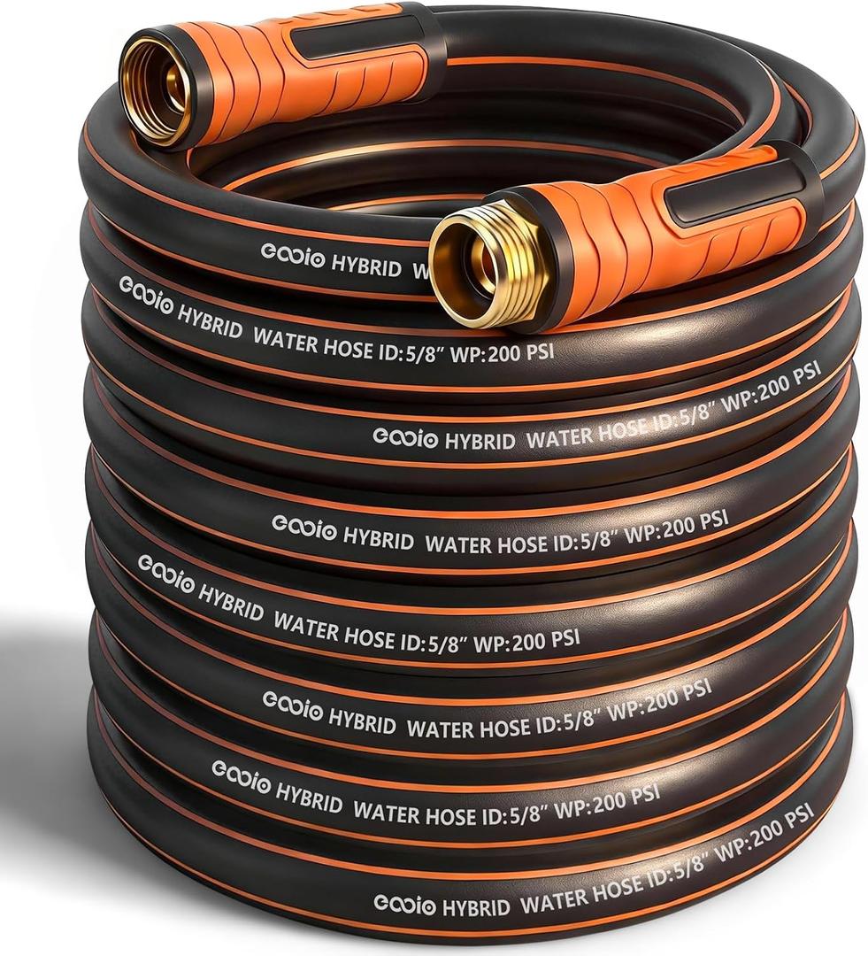 Garden Hose 75 ft x 5/8", Heavy Duty Water Hose, Flexible and Durable, Kink Resistant Lightweight Hybrid Hose, Leakproof Yard Hose with Male to Female Fittings