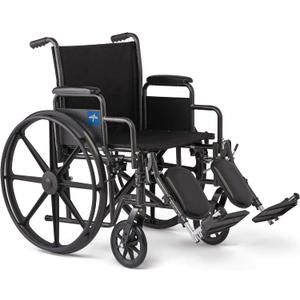 Medline Comfortable Folding Wheelchair with Swing-Back, Desk-Length Arms and Elevating Footrests, 20”W x 16”D Seat