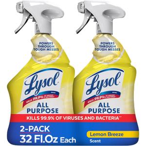 Lysol All Purpose Cleaner Spray, Multi-Purpose Disinfecting Spray, Kitchen & Bathroom Cleaner, Lemon Breeze Scent, 32 Fl Oz (Pack of 2)