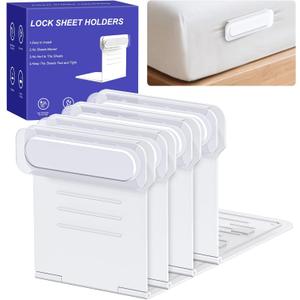 Upgrade Flat Bed Sheet Holders for Corners, 4Pcs Fitted Sheet Holders with Anti-Slip Base, Lock Sheet Grippers Keep Sheets Firm & Tight, Secure All Mattress Edges, No Loose Sheets, Easy to Install