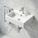 NUESTRA VIDA Wall Mount Bathroom Sink, 20" x 14.7" Rectangular White Ceramic Wall Hung Vanity Sink with Faucet Hole & Overflow, Floating Porcelain Hand Wash Basin
