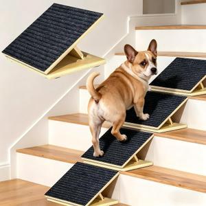 Dog Ramp for Stairs, 4 Pack Foldable Anti-Slip Stair Ramp for Small Dogs, Wooden Pet Steps for Senior, Adjustable Low-Angle Dog Stair