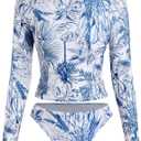 ZAFUL Womens Rash Guard Swimsuits Long Sleeve Sun Protection Bathing Suit Tropical Swim Shirts with Briefs (Blue, M)