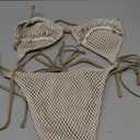 SHENHE Women's 2 Piece Crochet Mesh Bikini Sets Halter Triangle Top Tie Side Bathing Suit Shell Swimsuit (M)