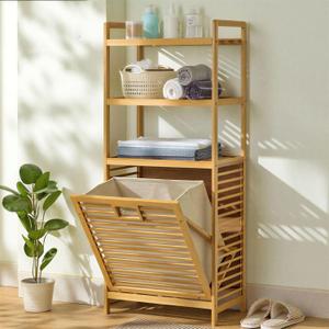 Baveke Tilt Out Laundry Hamper with 3 Tier- Bamboo Laundry Basket, Natural, 1 Bag-3 Tier