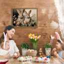 Framed Easter Bunny Wall Art, Cottagecore Rabbit Picture Wall Decor, Cute Animal Painting Canvas Prints, Vintage Flowers Artwork for Easter Decorations Kids Room Living Bedroom Home Decor 8x10 Inch