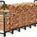 Amagabeli 8ft Firewood Log Rack Outdoor Heavy Duty Logs Holder for Fireplace Indoor Outdoor Adjustable Wood Racks for Fire Wood Holder Metal Pile Stand Storage Stacker Organizer Black