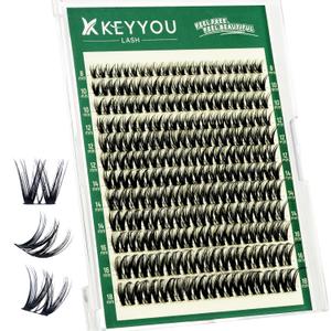 KEYYOU Flaunt Lash Clusters Flora Eyelash Clusters D Curl Cluster Eyelash Extensions 8-18mix False Eyelashes 144pcs Classic Wispy Natural Lash Cluster with SpikesF01