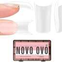 NOVO OVO Halloween Extra Thick Duck Feet Nail Tips Full Cover for Press on Acrylic with Moon Curve, Medim Long Clear Pre-Etched Matte Flare Wide French Soft Gel False Nail Extension x 15 Sizes 150 pcs