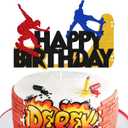 Skateboard Cake Topper Happy Birthday Sign Cake Decorations for Skateboarding Sport Movement Themed Kids Boy Girl Birthday Party Supplies Glitter Black Decor
