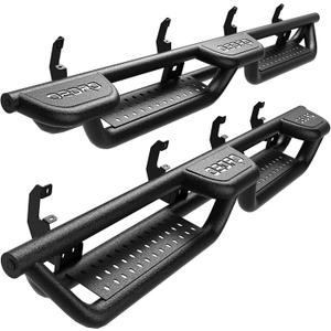 OEDRO Wheel to Wheel Running Boards Compatible with 2019-2026 Chevy Silverado & GMC Sierra 1500, 2020-2026 2500HD 3500HD Crew Cab, Bed Access Side Steps, Two Stairs Nerf Bars Black Powder Coated Rails