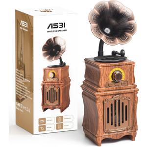 FREEFISH Retro Bluetooth Speaker with FM Radio, Bass, Retro Radio 5.3 Wireless Speaker Vintage Radios Support USB/TF/AUX Player for Home Office Room Outdoor Party, Portable Rechargeable