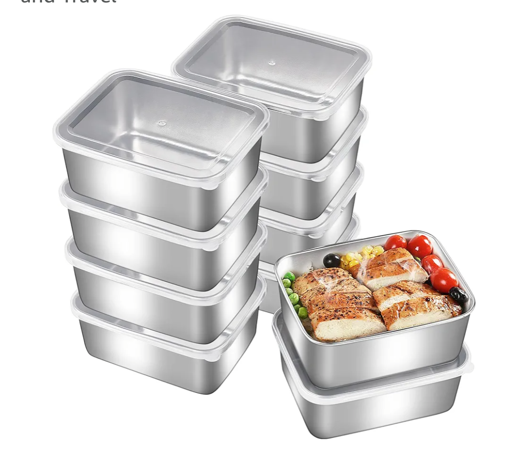 10Pack 16oz Stainless Steel Snack Containers for, Easy Open Leak Proof Metal Snack Containers with Lids, Stackable Metal Lunch Box for Daycare, School and Travel