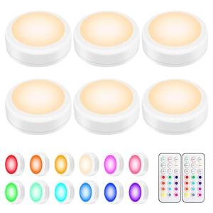 BLS LED Puck Lights with Remote Control, Wireless Under Cabinet & Closet Lighting, RGB 13 Color Changing Lights with Dimmer, Timer & AA Battery Operated, Push, Touch, Stick on for Night, Wall, 5 Pack
