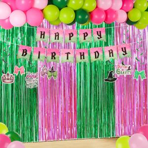 70Pcs Witch Birthday Party Decorations Witch Theme Party Decorations Include Pink and Green Photo Streamers Backdrop Banners Balloons Hanging Swirls for Halloween Witch Movie Birthday Party Supplies